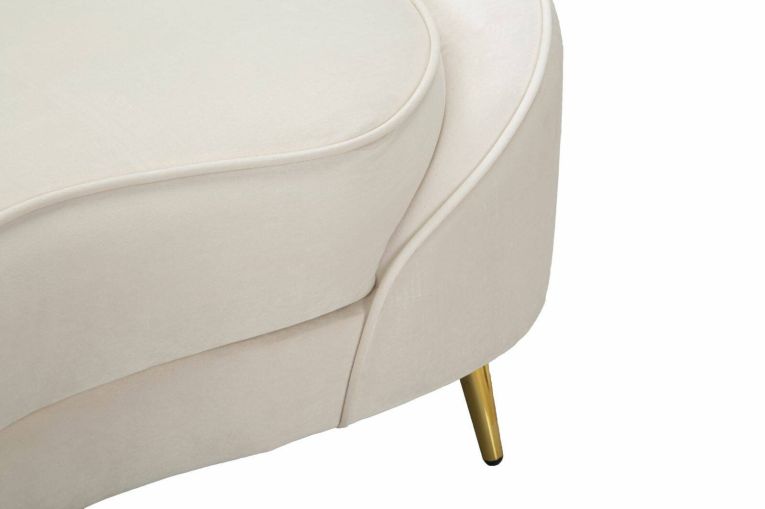 Divano fisso 2 posti Bientina, Sofà dritto, Divanetto per salotto, Poltrona matrimoniale con contenitore, 148x84 h68 cm, Crema e Oro