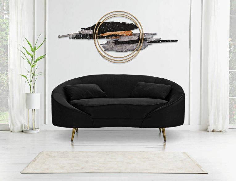 Divano fisso 2 posti Bientina, Sofà dritto, Divanetto per salotto, Poltrona matrimoniale con contenitore, 148x84 h68 cm, Nero e Oro