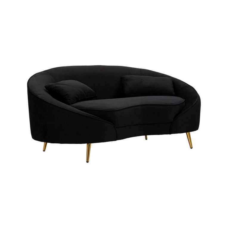 Divano fisso 2 posti Bientina, Sofà dritto, Divanetto per salotto, Poltrona matrimoniale con contenitore, 148x84 h68 cm, Nero e Oro