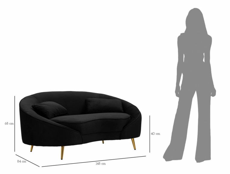 Divano fisso 2 posti Bientina, Sofà dritto, Divanetto per salotto, Poltrona matrimoniale con contenitore, 148x84 h68 cm, Nero e Oro