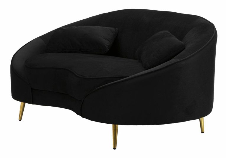 Divano fisso 2 posti Bientina, Sofà dritto, Divanetto per salotto, Poltrona matrimoniale con contenitore, 148x84 h68 cm, Nero e Oro