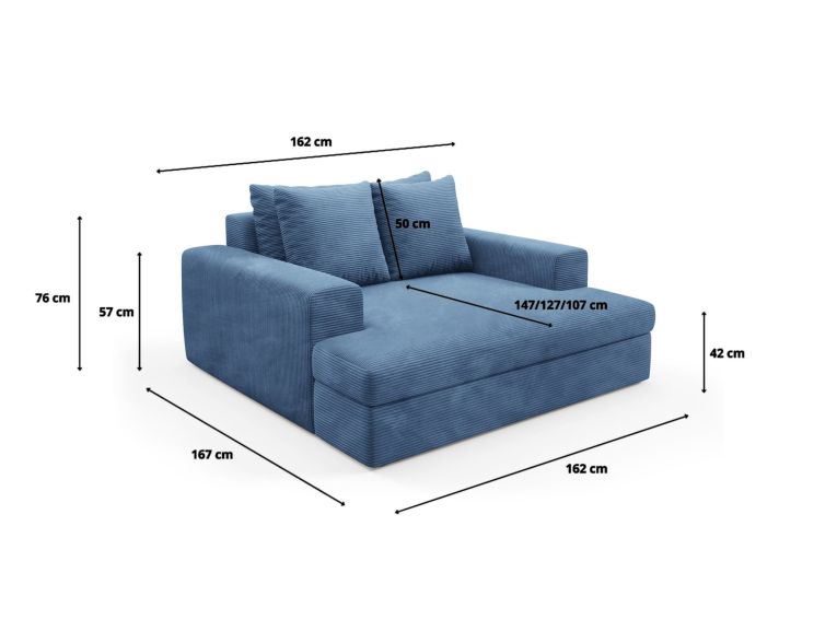 Divano Fisso 2 Posti blu Cuscini Sfoderabili Braccioli 162x167x86h cm, Posti a Sedere 2 - Comazzo