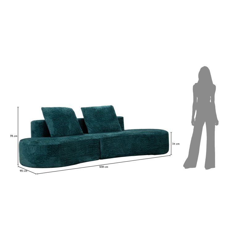 Divano Fisso 2 Posti blu Petrolio Rivestimento in Tessuto Bouclè Posti a Sedere 2 40x43x115h cm, Braccioli - Masule