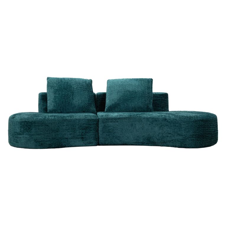 Divano Fisso 2 Posti blu Petrolio Rivestimento in Tessuto Bouclè Posti a Sedere 2 40x43x115h cm, Braccioli - Masule