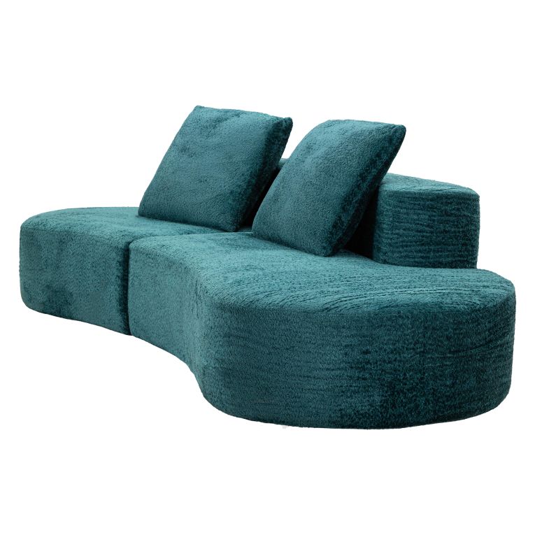 Divano Fisso 2 Posti blu Petrolio Rivestimento in Tessuto Bouclè Posti a Sedere 2 40x43x115h cm, Braccioli - Masule