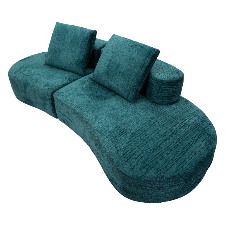 Divano Fisso 2 Posti blu Petrolio Rivestimento in Tessuto Bouclè Posti a Sedere 2 40x43x115h cm, Braccioli - Masule