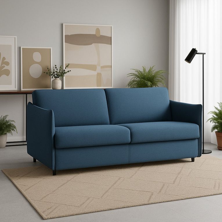 Divano Fisso 2 Posti blu Sfoderabile Idrorepellente 180x95x90h cm, Lavabile Made in Italy - Varedo