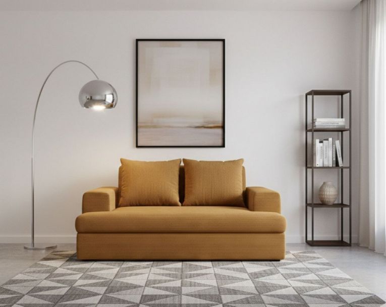 Divano Fisso 2 Posti Giallo Ocra Cuscini Sfoderabili Braccioli 162x167x86h cm, Posti a Sedere 2 - Comazzo