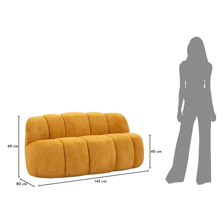Divano Fisso 2 Posti Giallo Senape Posti a Sedere 2 Materiale Struttura in Legno Nobilitato 82x58x147h cm, Altezza Seduta 40 cm - Alchi