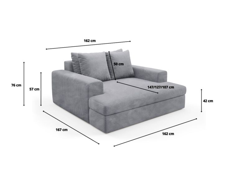Divano Fisso 2 Posti Grigio Chiaro Cuscini Sfoderabili Braccioli 162x167x86h cm, Posti a Sedere 2 - Comazzo