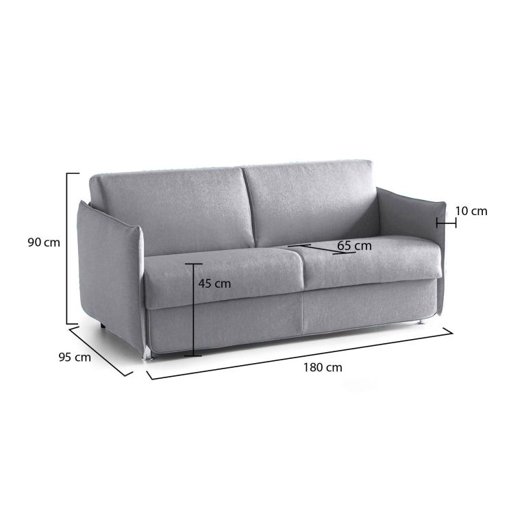 Divano Fisso 2 Posti Grigio Sfoderabile Idrorepellente 180x95x90h cm, Lavabile Made in Italy - Varedo