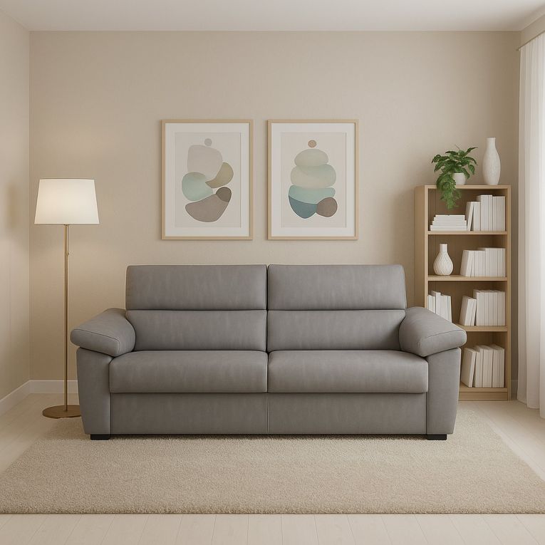Divano Fisso 2 Posti Grigio Sfoderabile Idrorepellente 185x95x100h cm, Lavabile Made in Italy - Pisogne
