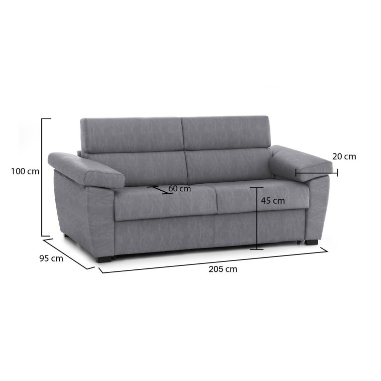 Divano Fisso 2 Posti Grigio Sfoderabile Idrorepellente 205x95x100h cm, Lavabile Made in Italy - Gorreto