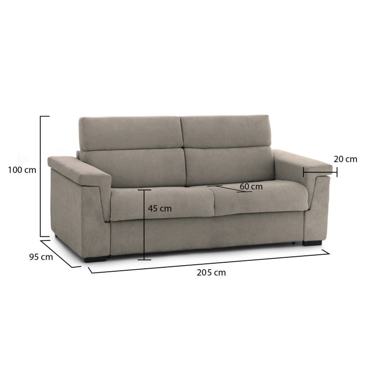 Divano Fisso 2 Posti Grigio Tortora Sfoderabile Idrorepellente 205x95x100h cm, Lavabile Made in Italy - Flaibano
