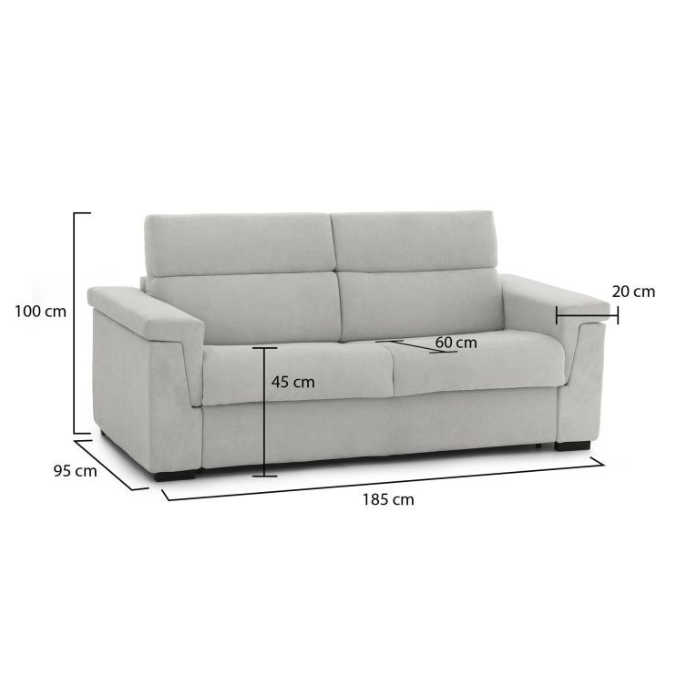 Divano fisso 2 posti Lapio, 185x95 h100 cm, Grigio chiaro