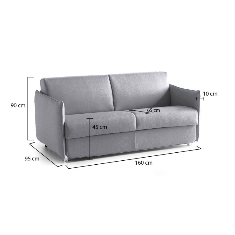 Divano fisso 2 posti Monleale, 160x95 h90 cm, Grigio