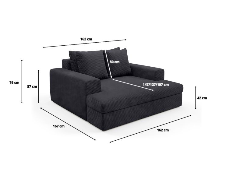 Divano Fisso 2 Posti Nero Cuscini Sfoderabili Braccioli 162x167x86h cm, Posti a Sedere 2 - Comazzo