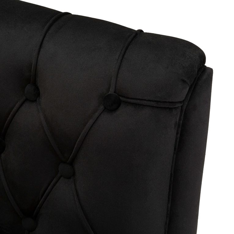 Divano Fisso 2 Posti Nero oro Effetto Velluto Trapuntato Braccioli 130x83x91h cm, Cuscini Inclusi - Diskit