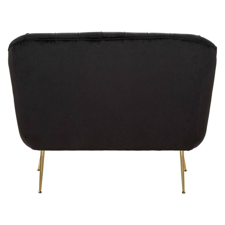 Divano Fisso 2 Posti Nero oro Effetto Velluto Trapuntato Braccioli 130x83x91h cm, Cuscini Inclusi - Diskit