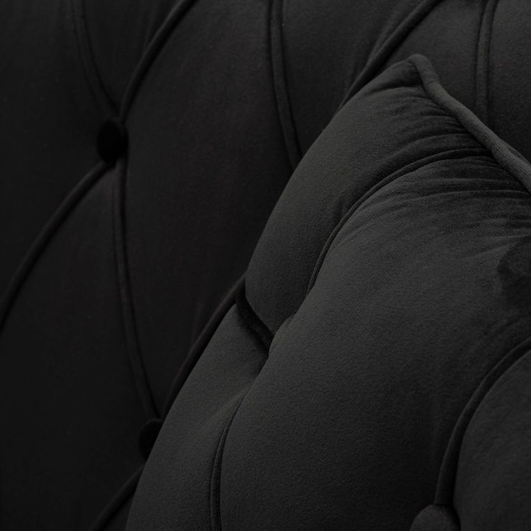 Divano Fisso 2 Posti Nero oro Effetto Velluto Trapuntato Braccioli 130x83x91h cm, Cuscini Inclusi - Diskit