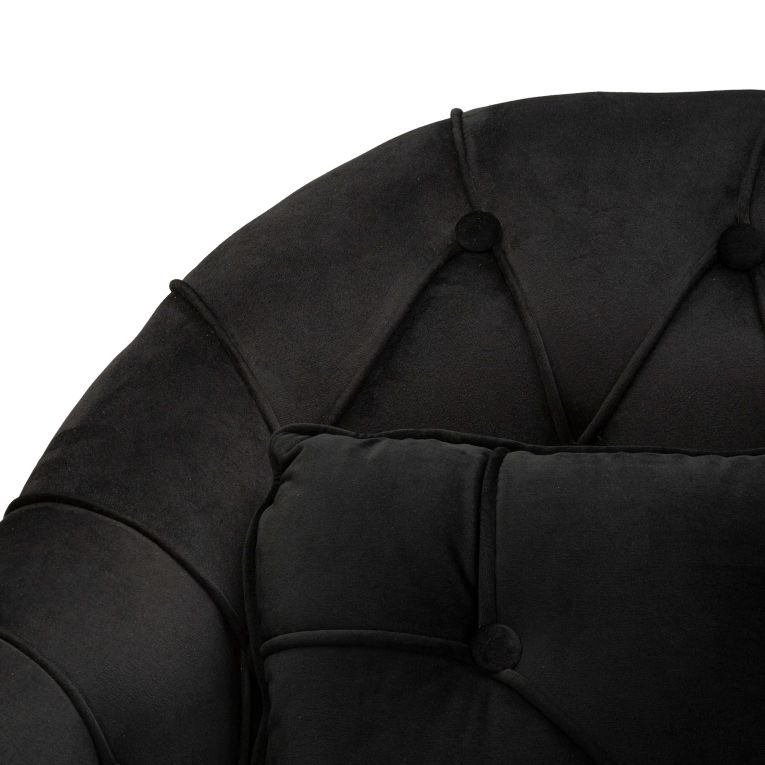 Divano Fisso 2 Posti Nero oro Effetto Velluto Trapuntato Braccioli 130x83x91h cm, Cuscini Inclusi - Diskit