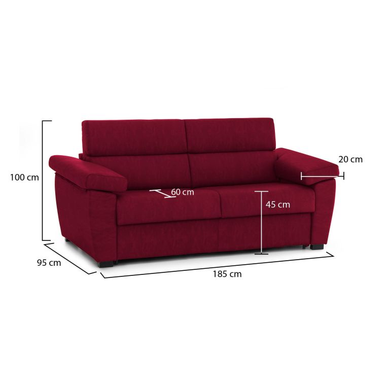 Divano fisso 2 posti Pisogne, 185x95 h100 cm, Rosso