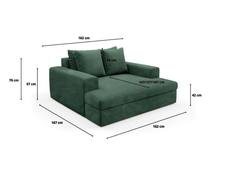 Divano Fisso 2 Posti Verde Cuscini Sfoderabili Braccioli 162x167x86h cm, Posti a Sedere 2 - Comazzo