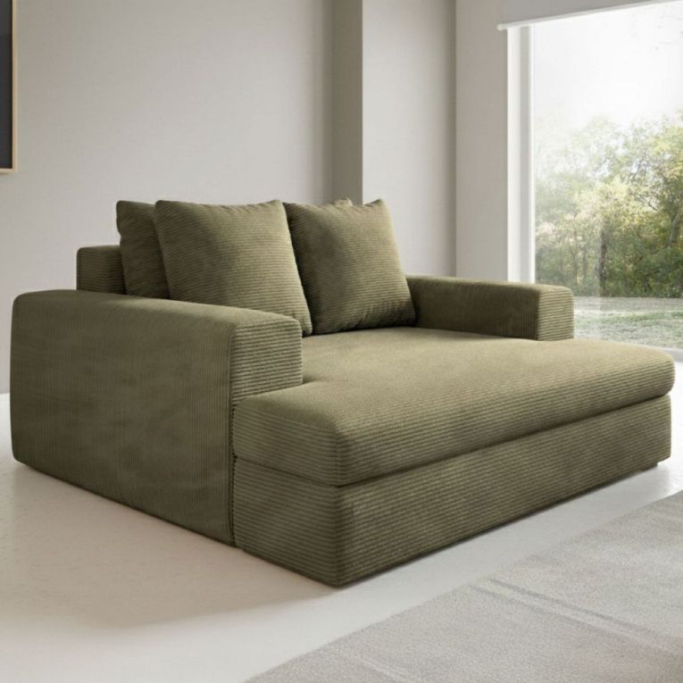 Divano Fisso 2 Posti Verde Oliva Cuscini Sfoderabili Braccioli 162x167x86h cm, Posti a Sedere 2 - Comazzo