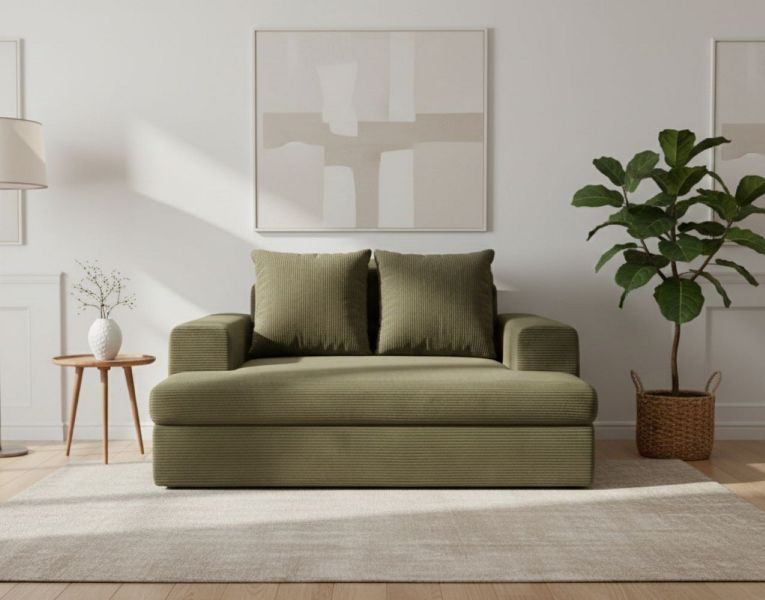 Divano Fisso 2 Posti Verde Oliva Cuscini Sfoderabili Braccioli 162x167x86h cm, Posti a Sedere 2 - Comazzo