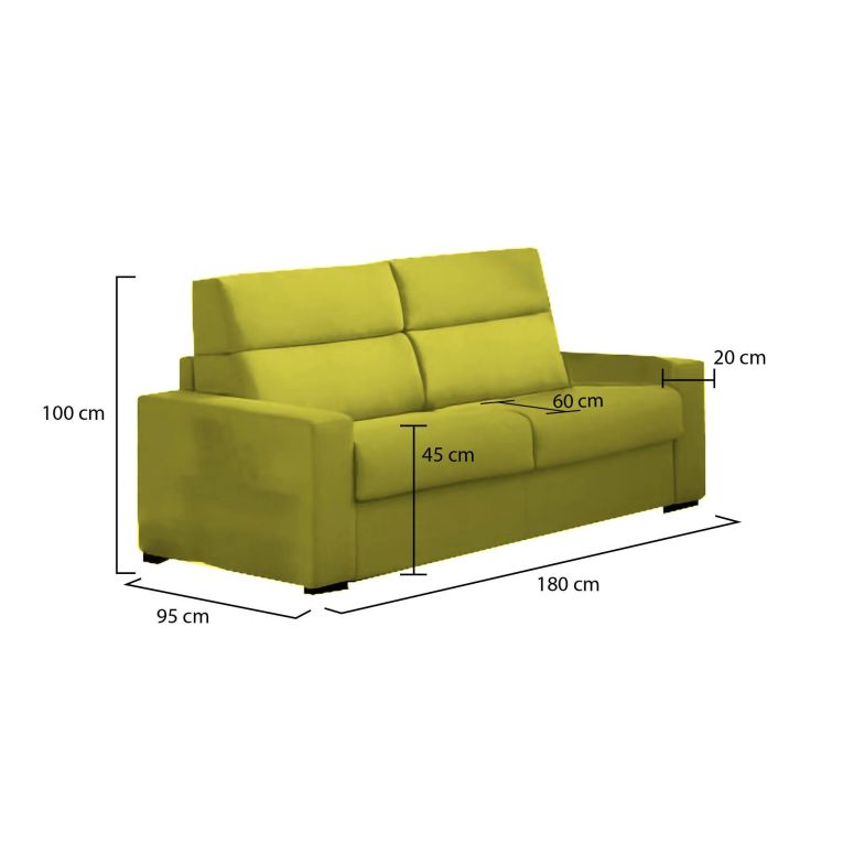 Divano Fisso 2 Posti Verde Sfoderabile Idrorepellente 180x95x100h cm, Lavabile Made in Italy - Vialfre