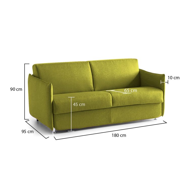 Divano Fisso 2 Posti Verde Sfoderabile Idrorepellente 180x95x90h cm, Lavabile Made in Italy - Varedo