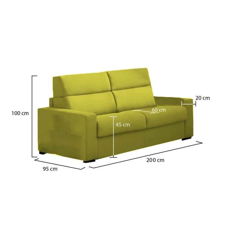 Divano Fisso 2 Posti Verde Sfoderabile Idrorepellente 200x95x100h cm, Lavabile Made in Italy - Letino