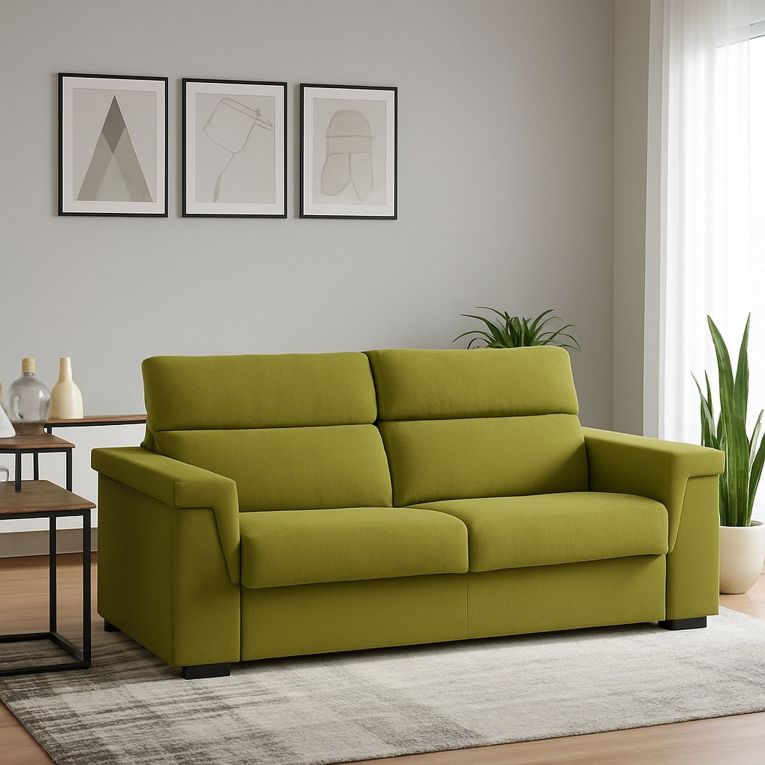 Divano Fisso 2 Posti Verde Sfoderabile Idrorepellente 205x95x100h cm, Lavabile Made in Italy - Flaibano