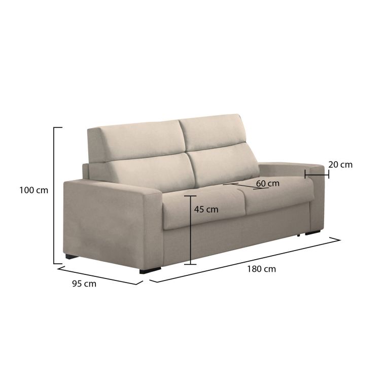 Divano fisso 2 posti Vialfre, 180x95 h100 cm, Tortora