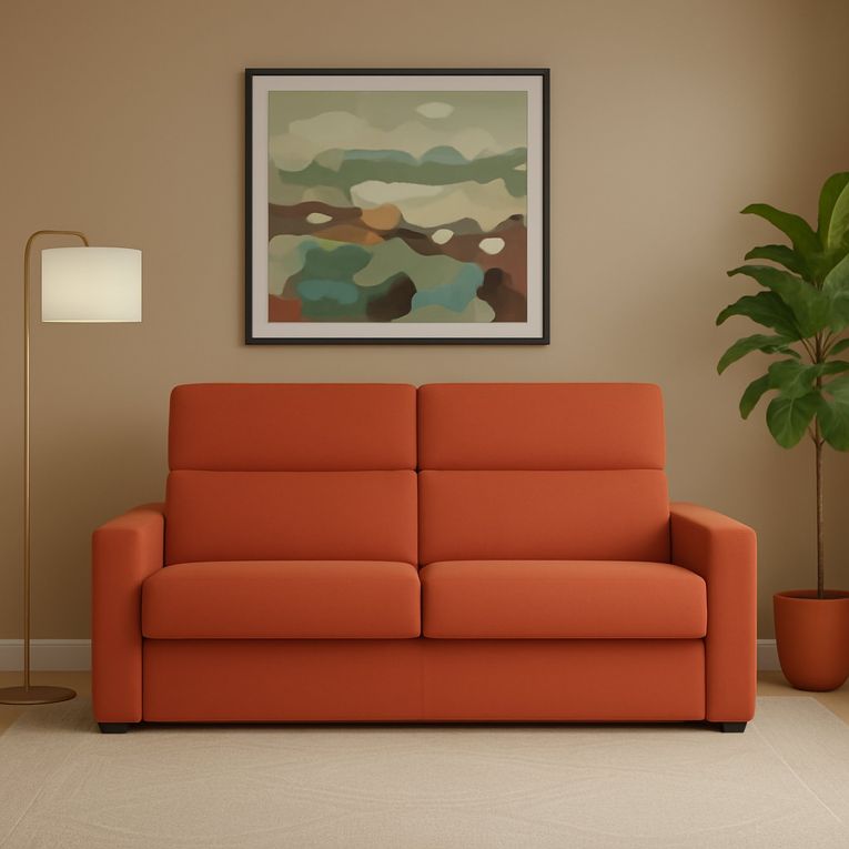 Divano Fisso 3 Posti Arancione Sfoderabile Lavabile 220x95 cm, Braccioli Made in Italy - Ozegna