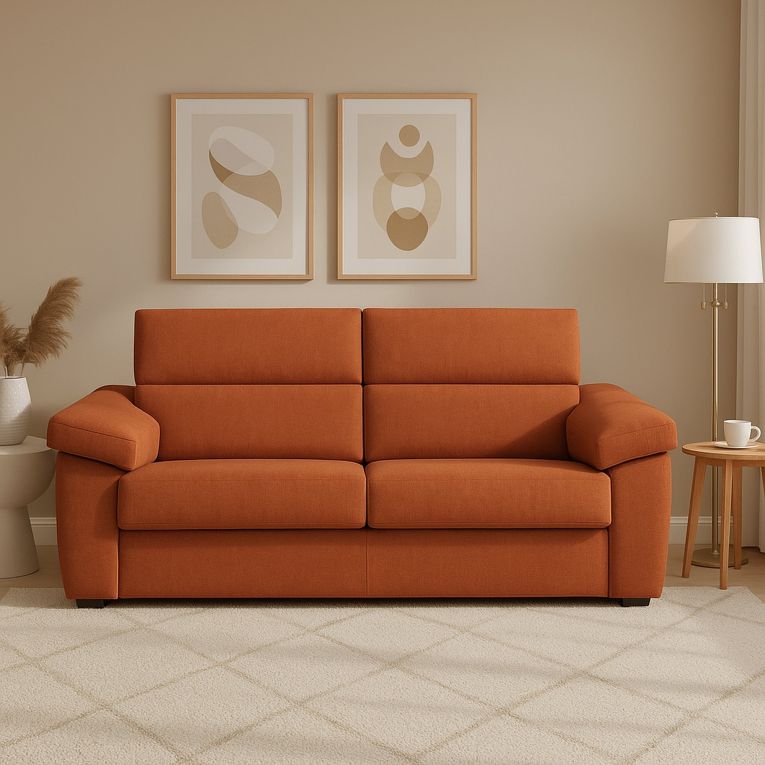 Divano Fisso 3 Posti Arancione Sfoderabile Lavabile 225x95 cm, Braccioli Made in Italy - Giffone