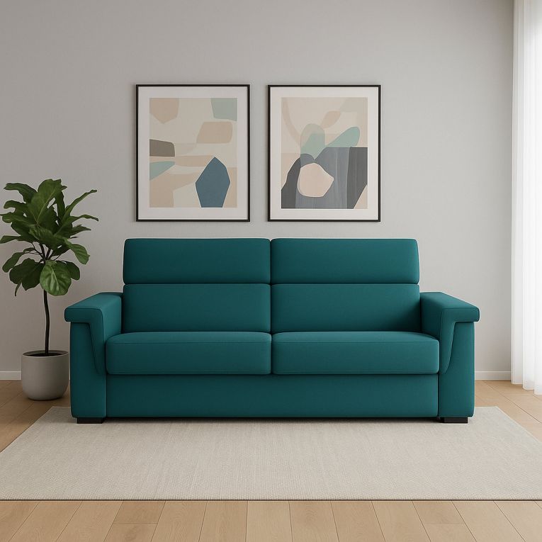Divano Fisso 3 Posti Azzurro Sfoderabile Lavabile 225x95 cm, Braccioli Made in Italy - Cantu