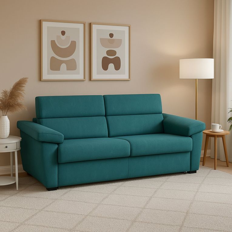 Divano Fisso 3 Posti Azzurro Sfoderabile Lavabile 225x95 cm, Braccioli Made in Italy - Giffone