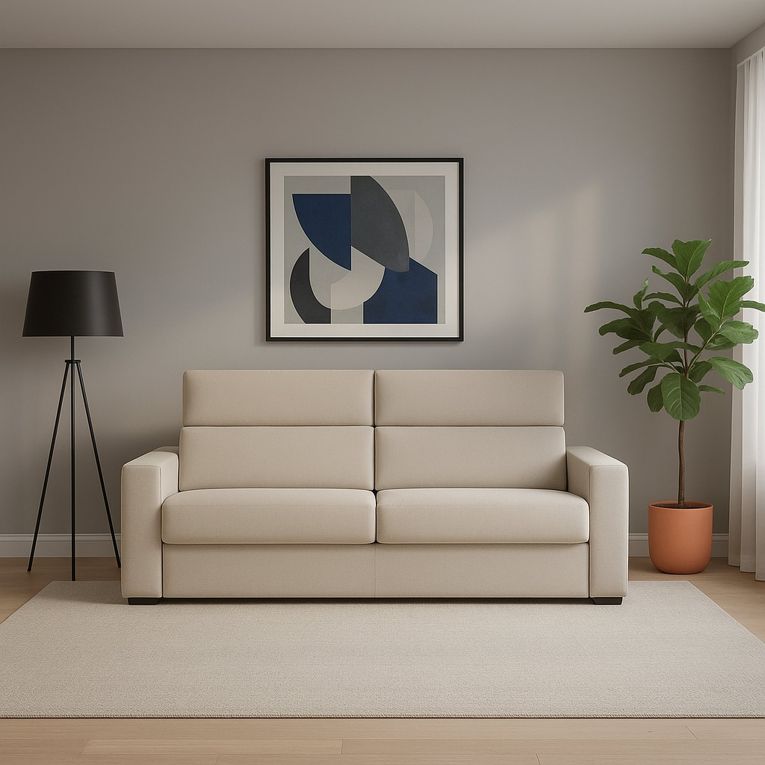 Divano Fisso 3 Posti Beige Sfoderabile Lavabile 220x95 cm, Braccioli Made in Italy - Ozegna