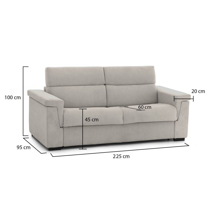 Divano fisso 3 posti Cantu, 225x95 h100 cm, Beige
