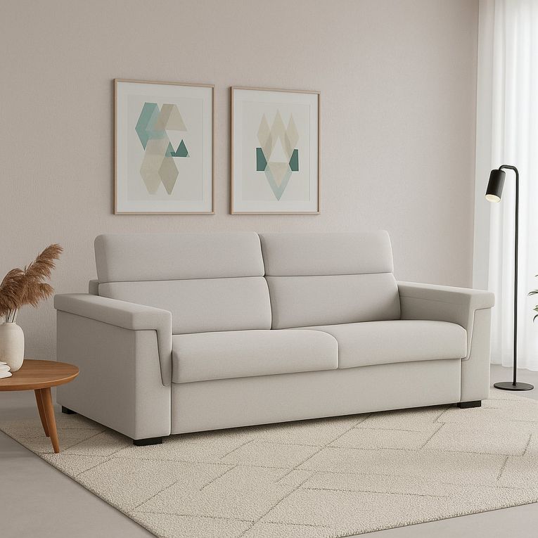 Divano fisso 3 posti Cantu, 225x95 h100 cm, Grigio chiaro