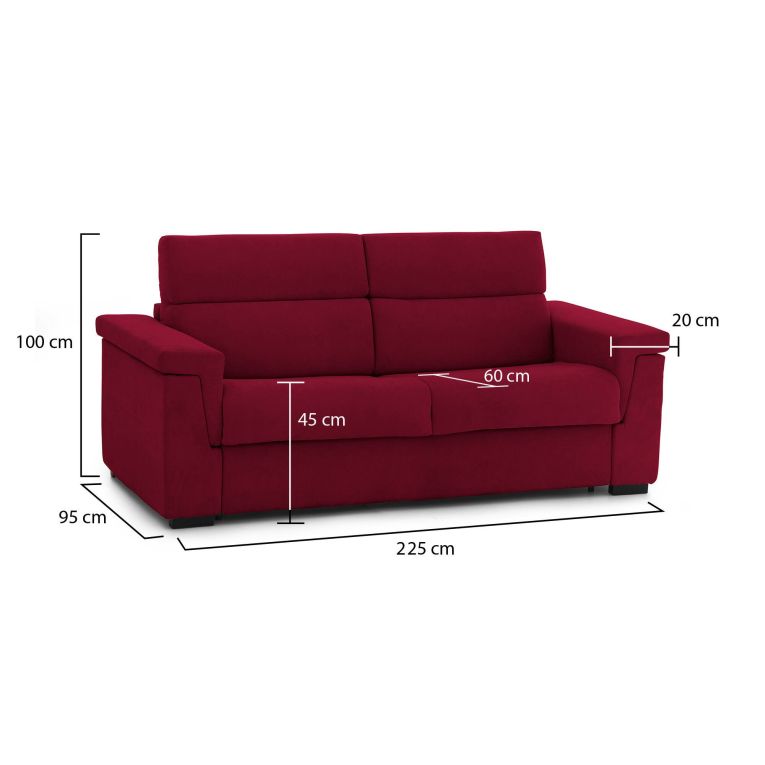 Divano fisso 3 posti Cantu, 225x95 h100 cm, Rosso