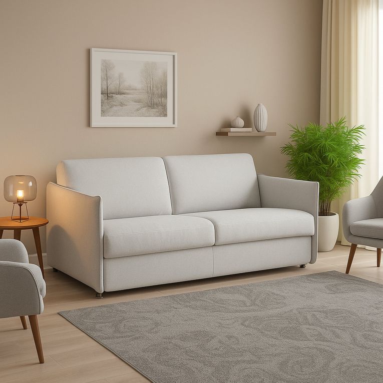Divano Fisso 3 Posti Grigio Chiaro Sfoderabile Lavabile 200x95 cm, Braccioli Made in Italy - Severo
