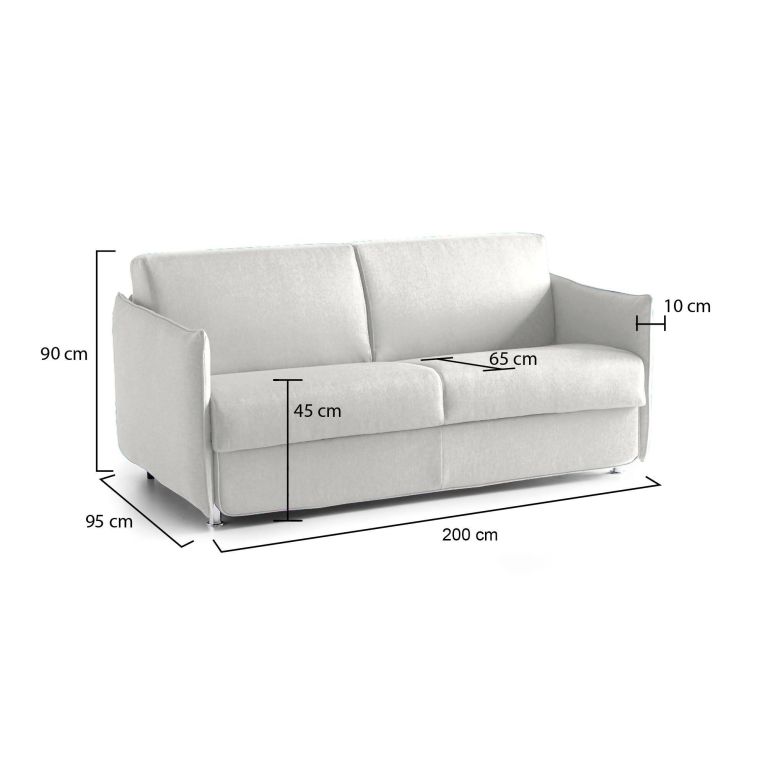 Divano Fisso 3 Posti Grigio Chiaro Sfoderabile Lavabile 200x95 cm, Braccioli Made in Italy - Severo