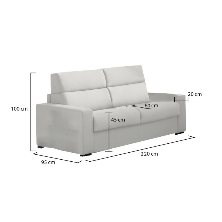 Divano Fisso 3 Posti Grigio Chiaro Sfoderabile Lavabile 220x95 cm, Braccioli Made in Italy - Ozegna