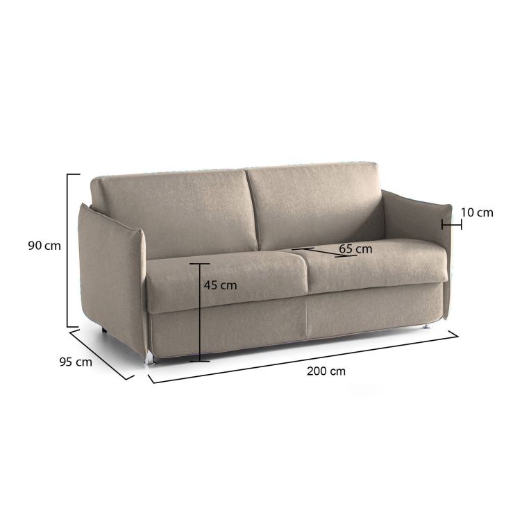 Divano Fisso 3 Posti Grigio Tortora Sfoderabile Lavabile 200x95 cm, Braccioli Made in Italy - Severo