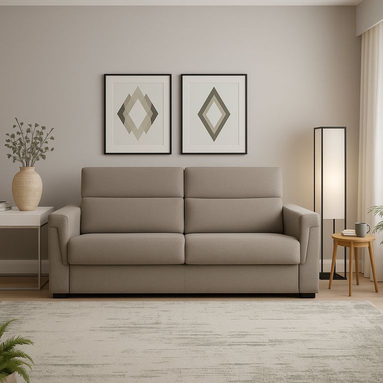 Divano Fisso 3 Posti Grigio Tortora Sfoderabile Lavabile 225x95 cm, Braccioli Made in Italy - Cantu