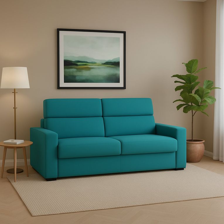 Divano fisso 3 posti Ozegna, 220x95 h100 cm, Azzurro