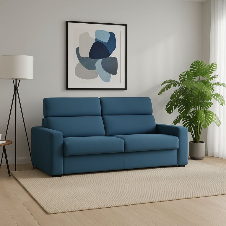 Divano fisso 3 posti Ozegna, 220x95 h100 cm, Blu
