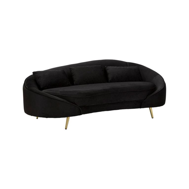 Divano fisso 3 posti Pace, Sofà dritto, Divanetto per salotto, Poltrona matrimoniale con contenitore, 185x84 h68 cm, Nero e Oro